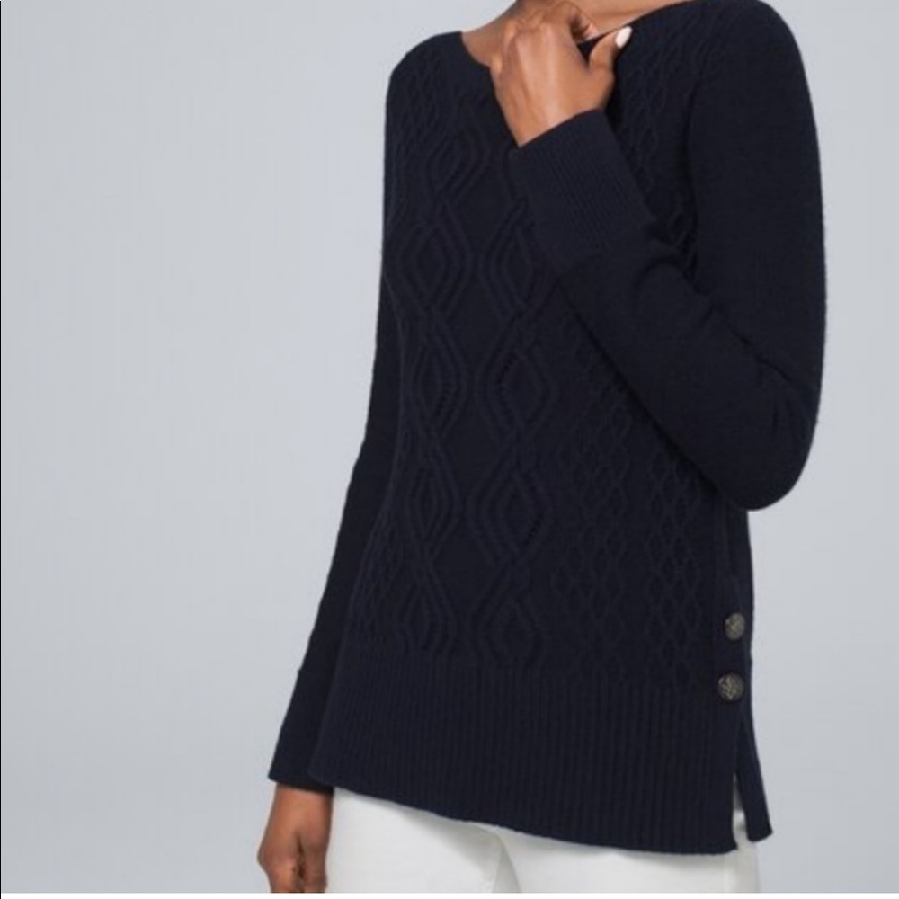 White House  Black Market navy blue cable knit cotton wool blend sweater